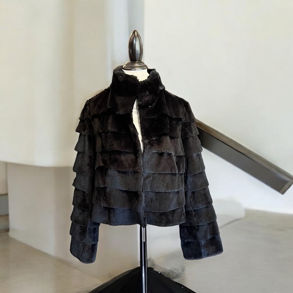 Vintage Blue Duck black rabbit fur ruffle coat Size women’s L - Picture 4 of 12